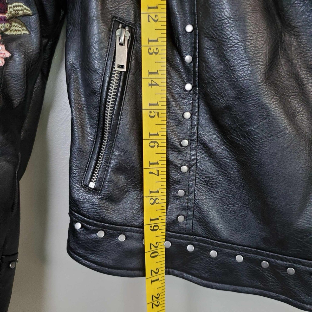 Y2K Aeropostale Womens Faux Leather Jacket Embroidered Flowers