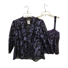 3590 Alex Evenings Petite 2 Pcs Sparkly Lace Tank  Jacket Black  Purple Medium