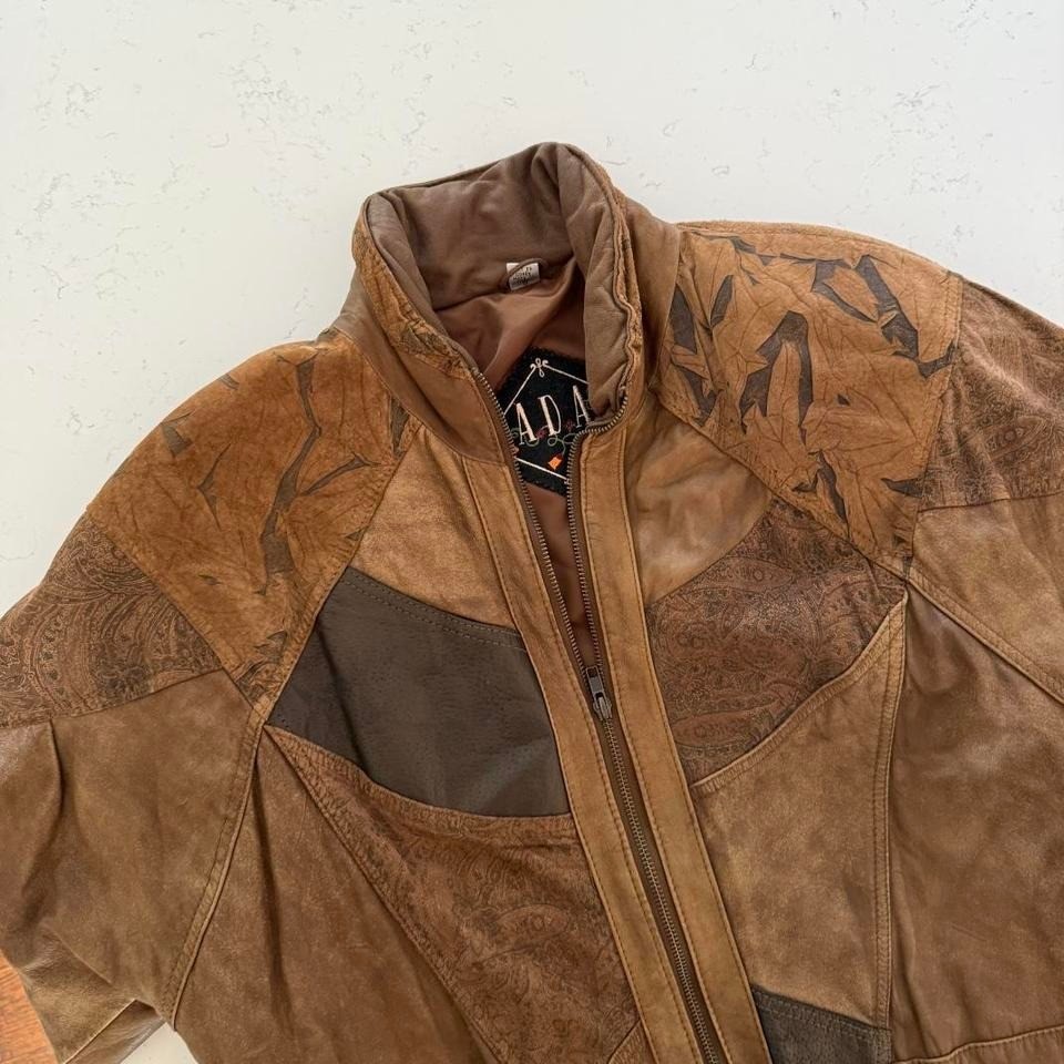 Statement Patchwork Brown Leather Jacket Oversize… - image 4