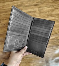 Genuine Leather Checkbook Cover Bifold Long Wallet RFID Blocking Black Xmas Sale