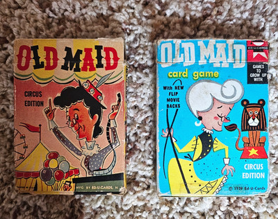 Vtg Rare Old Maid Playing Cards 1950s Ed.U.Cards USA Set of 2