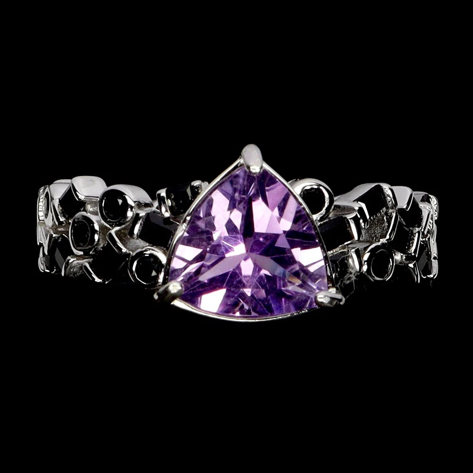 925 Sterlingsilber Ring Trillant Amethyst 8mm Spinell Edelstein Schmuck Größe 8 - Bild 2 von 4
