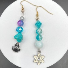 Vintage VTG Clay Stone, Plastic & Glass Blue Beaded Ocean Nature Charm Dangle