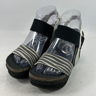 OTBT Bushnell Sandals Women 6.5M White Black Leather Zebra Platform Wedge Chunky