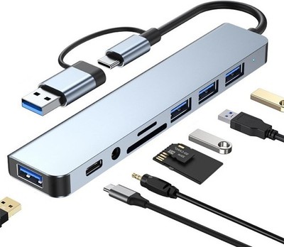 8-IN-1 Multiport Adapter Hub USB-C USB 3.0 SD TF Audio Kartenleser Laptop Tablet
