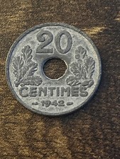 1942 France 20 Twenty Centimes Beautiful Vintage Actual Coin TC1185*