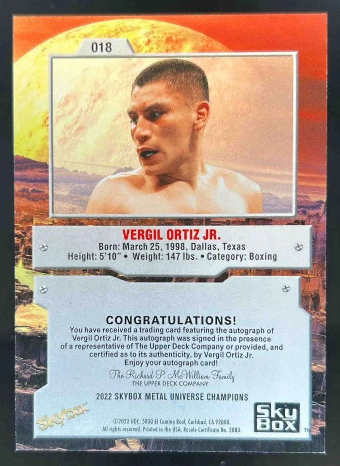 2022 Skybox Metal Universe Champions Vergil Ortiz Jr. Auto #18 - Image 2 of 2
