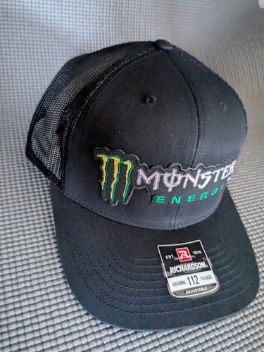 Monster Energy Patch Black Trucker Hat Cap New Richardson Retro Vintage Style - Picture 3 of 3