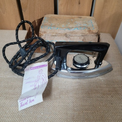 #ad Vintage Kenmore Sears Fold Away Steam Travel Iron W Original Cord In Box $21.99