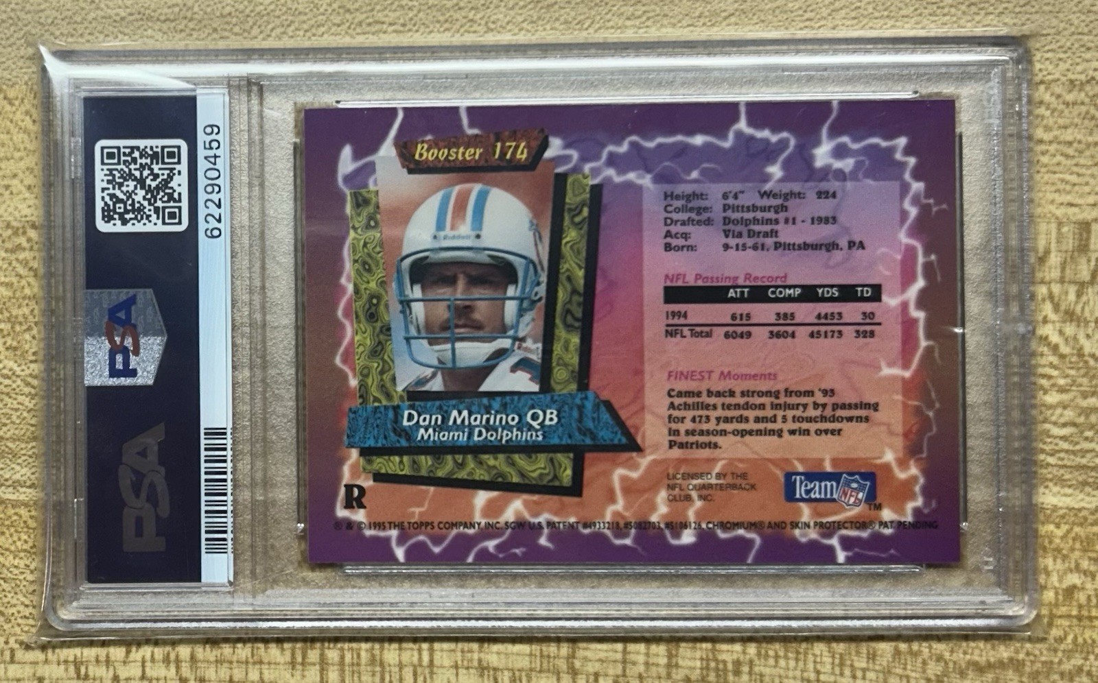 1995 Finest Dan Marino Refractor 176 PSA 8 HOF view 3