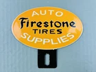 VINTAGE AUTO FIRESTONE TIRES SUPPLIES TOPPER GAS PORCELAIN GASOLINE OIL SIGN