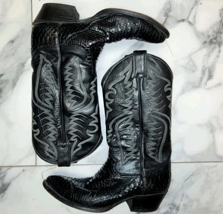 Vintage Justin Black Snake Skin Cowboy Western Boots Mens Sz 8.5 D/6046 USA Made - Изображение 4 из 4