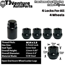 4 Black 14x1.5 AntiTheft Wheel Lock Open End Lug Ford F150 Expedition Navigator
