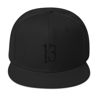 Black Lucky Number 13 Goth # Thirteen Embroidered Flat Bill Cap