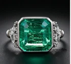 Real Emerald 4CT Asscher Cut Vintage Art Deco Engagement Ring 925 Silver