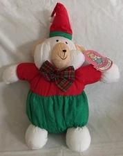 Vintage FLOMO Puffy Red Green Nylon Polar Bear w/ Santa Hat & Original Tag 12”