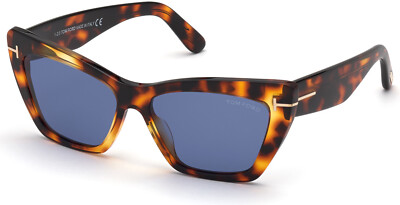 NWT Tom Ford FT0871 55V Wyatt Shiny Vintage Havana / Blue Lenses 56 MM NEW