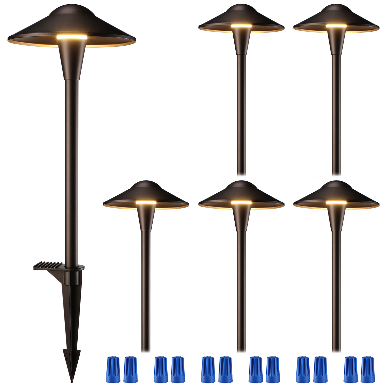 6Pack 3CCT Low Voltage Landscape Pathway Lights, Aluminum, Oil Rubbed
