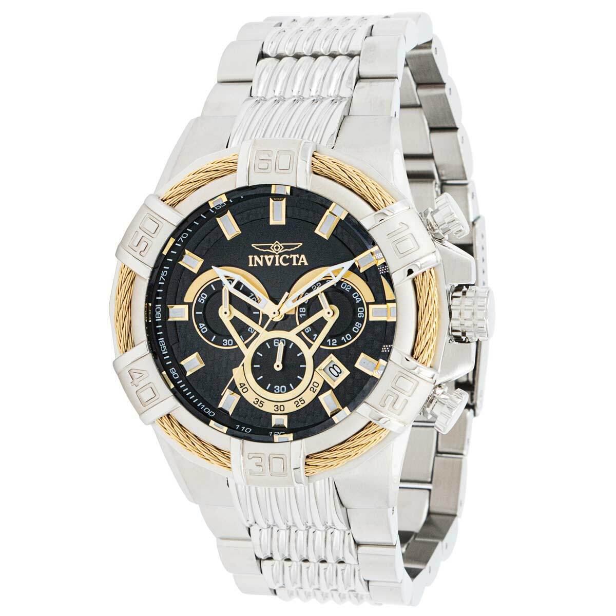 Invicta Men's Watch Bolt Quartz Chronograph Black Dial Silver Bracelet 38951