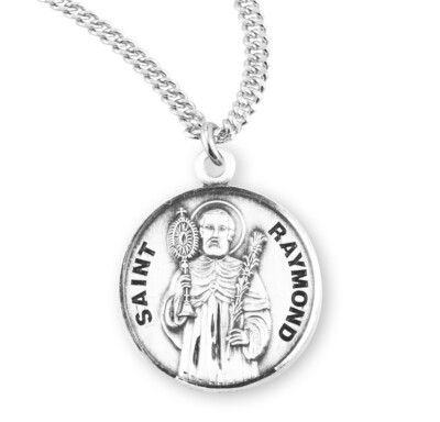 St Saint Raymond 7/8" (22mm) Sterling Silver Round Medal + 20" Chain ...