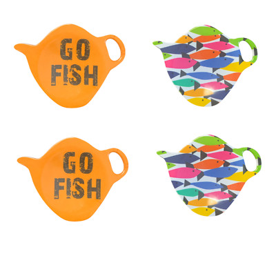 Set of 4 Melamine Tea Bag Holders   Go Fish Themed Rests for Tea Lovers