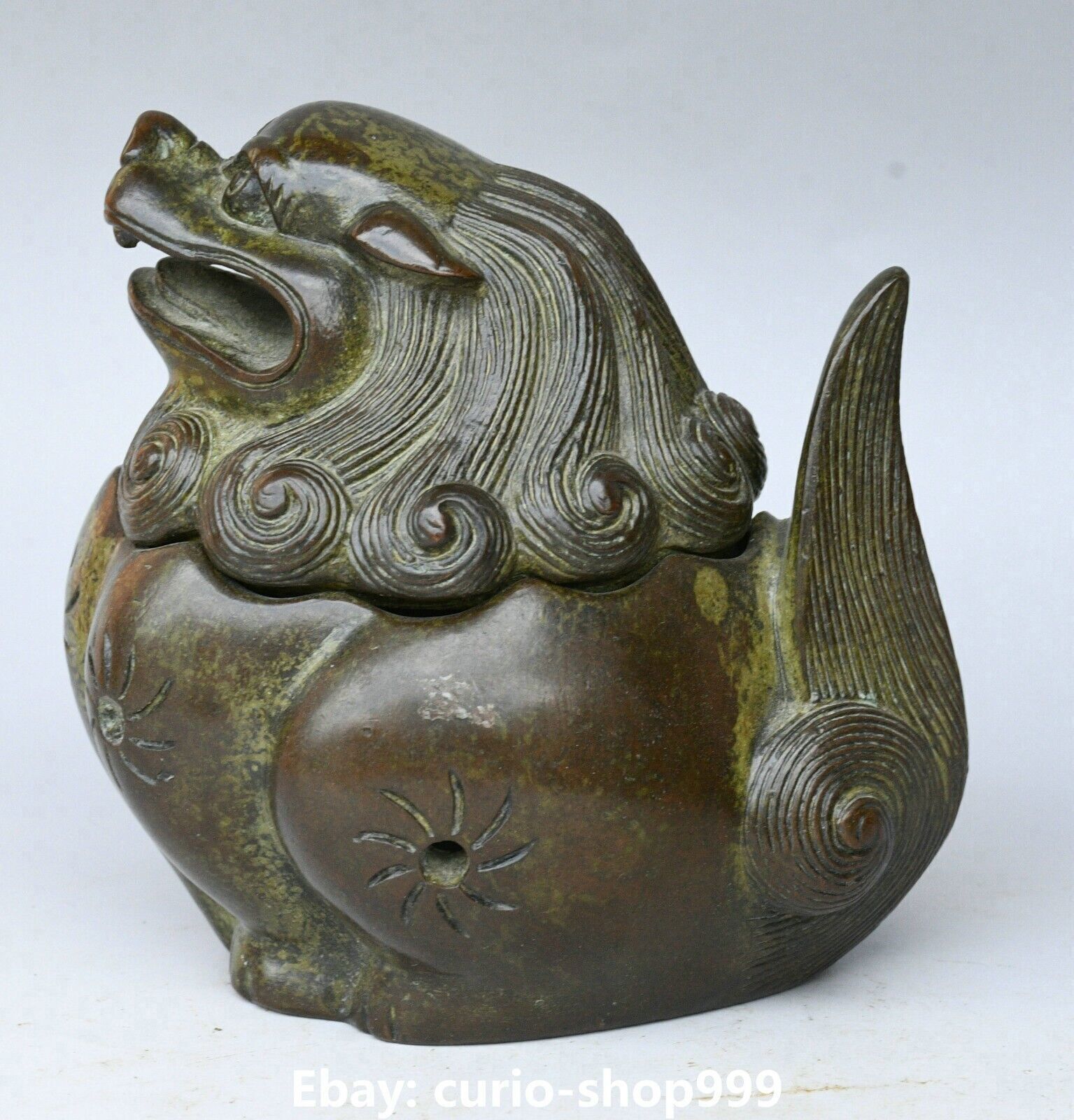 Xuande Dynasty Chinese Bronze Lion Fu Foo Dog Beast Incense Burner Censer Statue