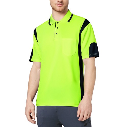 2 3 5 PACK HI VIS POLO SHIRT ARM PANEL PIPING WORK WEAR COOL DRY SHORT SLEEVE - Picture 3 of 24
