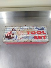 VINTAGE 630 HANDY ANDY BLUE DIAMOND TOOL SET TIN BOX 14 1/4" LONG