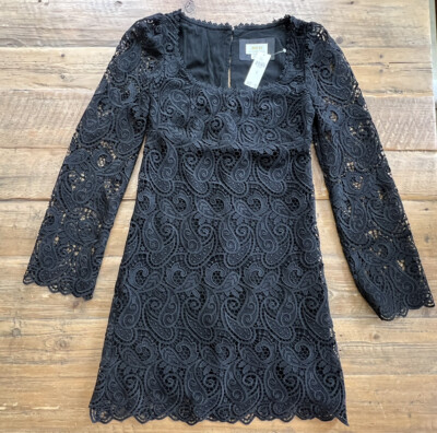 NWT Anthropologie Maeve Embroidered Lace Mini Dress Size 0 Black | eBay