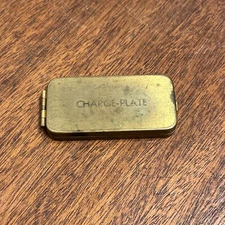 VTG Brass Charge Plate Case Holder Early Credit Card velvet lined 2.75 x 1.25 in