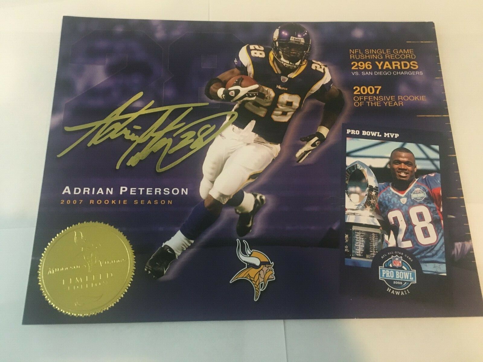 Adrian Peterson #28 2007 NFL Rookie of the Year Minnesota Vikings  Certificate | eBay