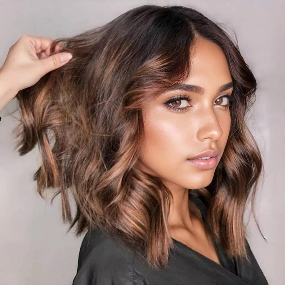 Ombre Balayage Honey Blonde Black Mix Human Hair Bob Wigs 13x4 Lace Front Wigs  - Image 2 of 4