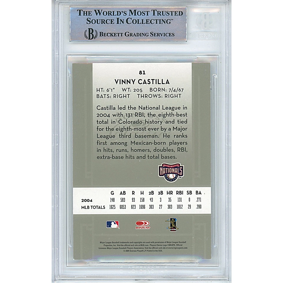 Vinny Castilla Signed 2005 Donruss #81 Card AUTO BAS Beckett Slabbed Rockies - Image 2 of 4