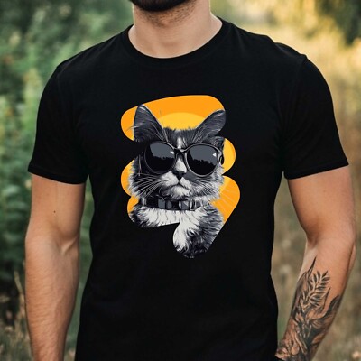 Mens Cat Sunglasses Cotton T-Shirt Size XS to 5XL