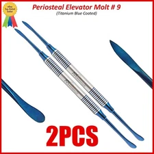 2-Pcs Dental Periosteal Elevator Molt #9 Blue Titanium Coated Double Ended