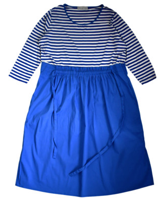 NEW ANNA SERAVALLI Venezia Blue/White STRIPE COTTON SUMMER Dress IT-44 FR-40 L