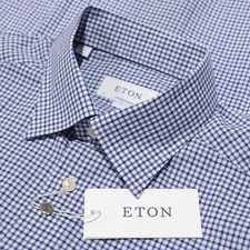 Eton NWT Casual Button Down Shirt Size 41 16 Contemporary L Blue White Check