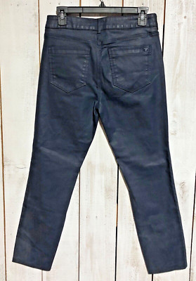 Massimo Dutti Skinny Coated Waxed Cotton Strech fabric Pants Jeans DK Blue  Sz
