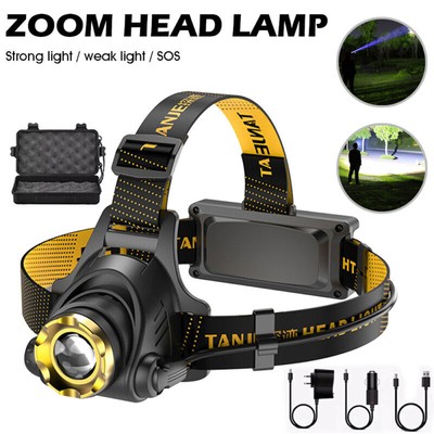 LED T6 Headlight Zoom Head Torch Camping Headlamp Rechargeable with Car Charger