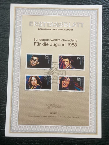 Germany 1988 First Day Cover Set Youth Idols Rock and Pop Music