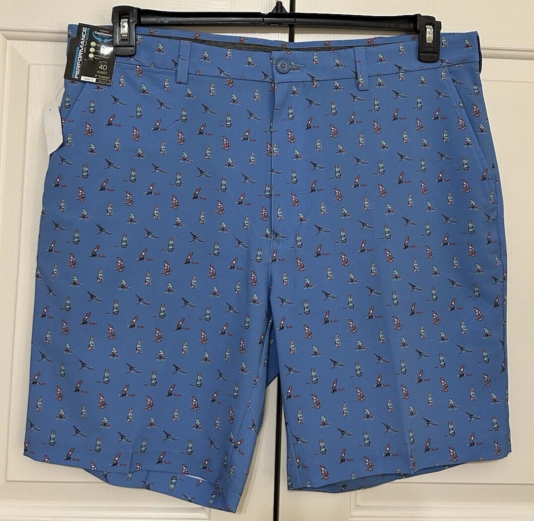 NWT Roundtree & Yorke Performance size 40 blue sailboats golf shorts mens