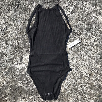 CAPULET Black Rib BODYSUIT XS NWT NEW Halter Strappy Back Tank TOP
