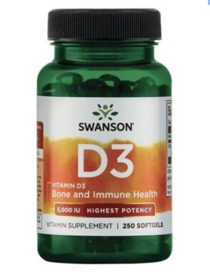 Vitamin D-3 5000 IU 250 Softgels Bone Health Immune Healthy Muscle Function D3