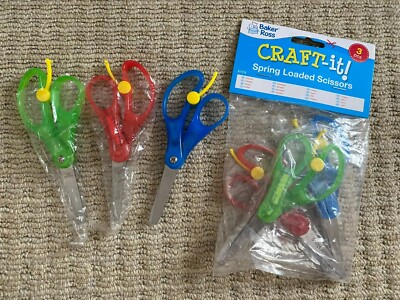 New x Baker Ross Spring Loaded Scissors Red Green Blue