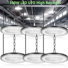 6Pcs 300W UFO LED High Bay Light Garage Warehouse Industrial Commercial Fixture