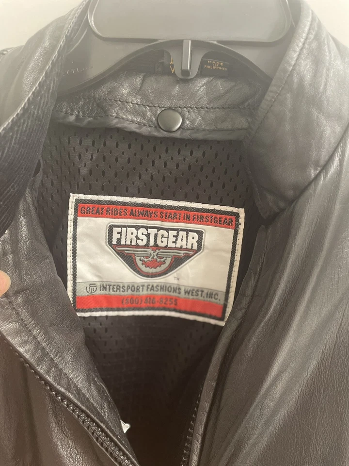 Chaqueta de moto First Gear de cuero acolchada pesada de lino talla grande negra para mujer Foto 3 de 4