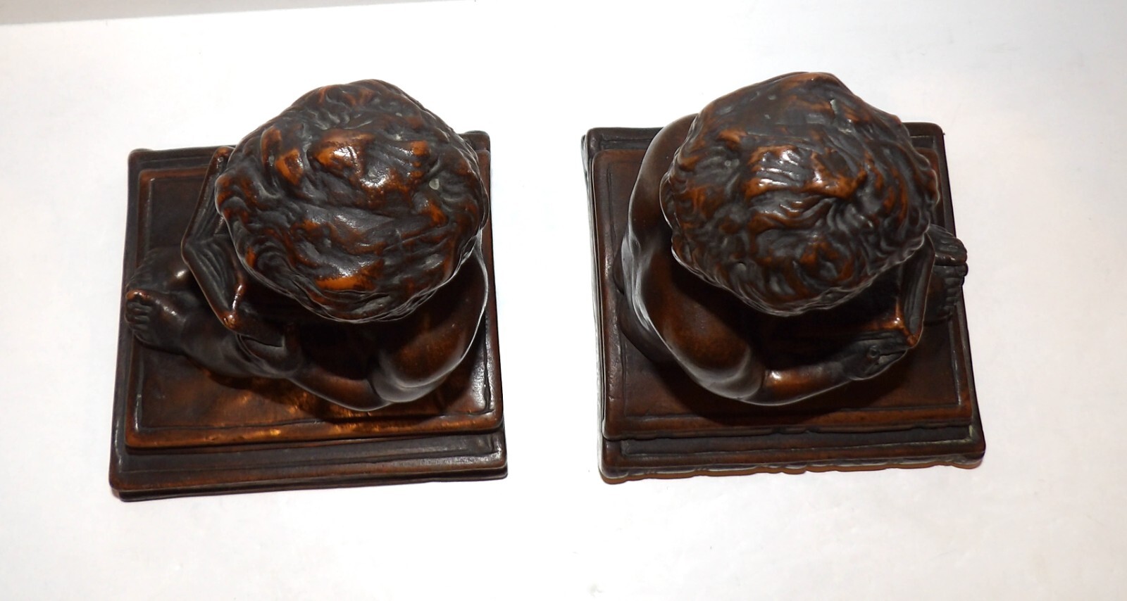 VINTAGE RARE KBW KATHODIAN BRONZE WORKS BRONZE CLAD CHERUB 7" SCULPTURE/BOOKENDS