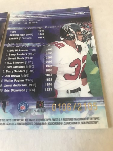 LOT 2 -1999 FINEST PROMINENT FIGURES REFRACTORS STEVE YOUNG /5084 ANDERSON/2105 - Picture 5 of 5
