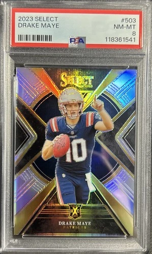 2023 Panini Select - 2024 XRC Prizm Drake Maye #503 (RC) PSA 8
