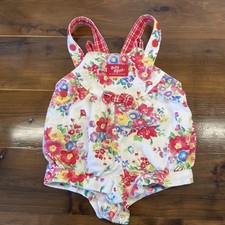 VTG Oshkosh Baby B Gosh Floral Bubble Vestbak Romper Girl 12 M Multi Red Check